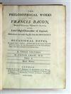 BACON, FRANCIS, Sir. The Philosophical Works. 3 vols. 1733